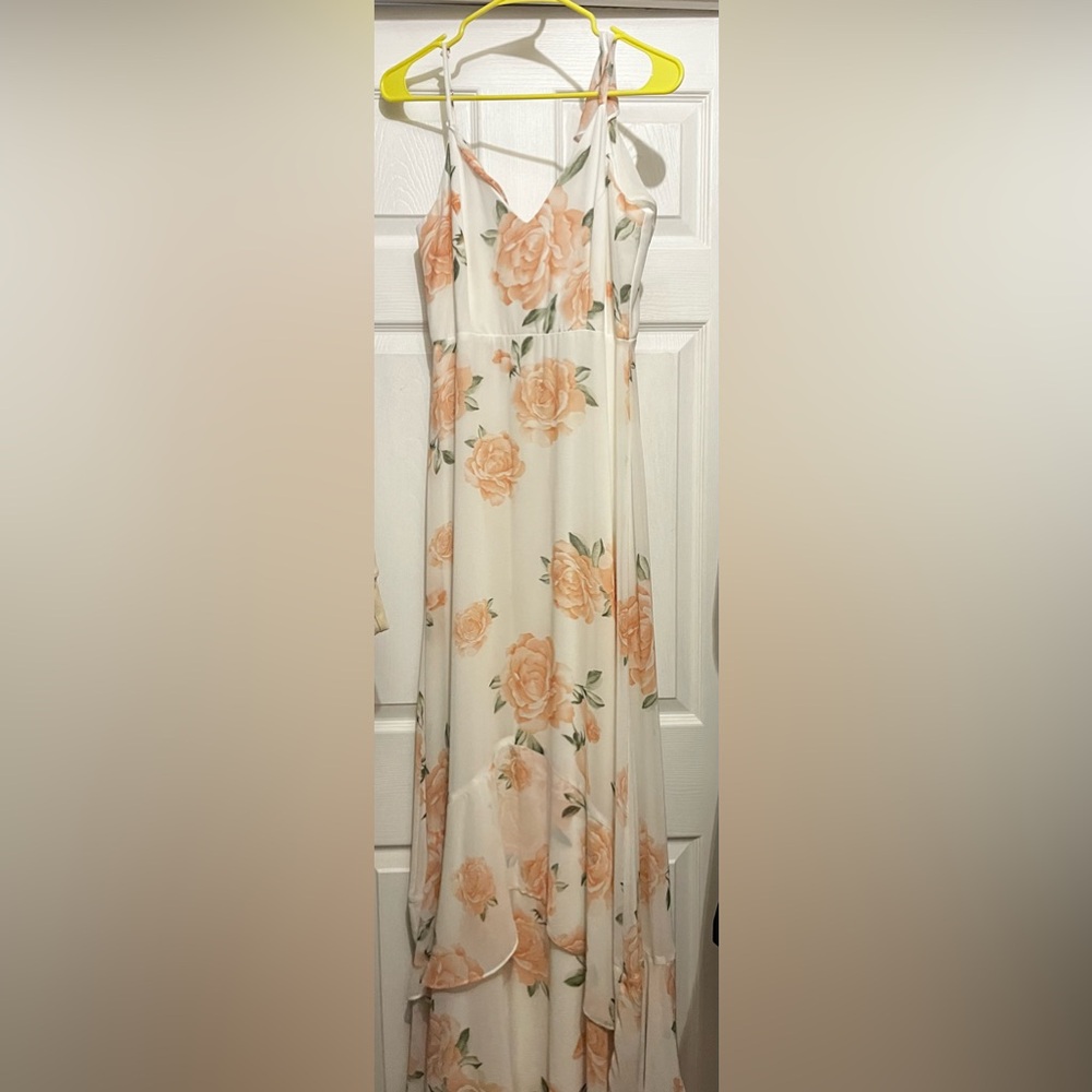 Floral Print Dress with Peach Roses
